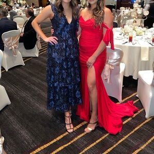 Lulu's Blue and Black Lace Midi Dress